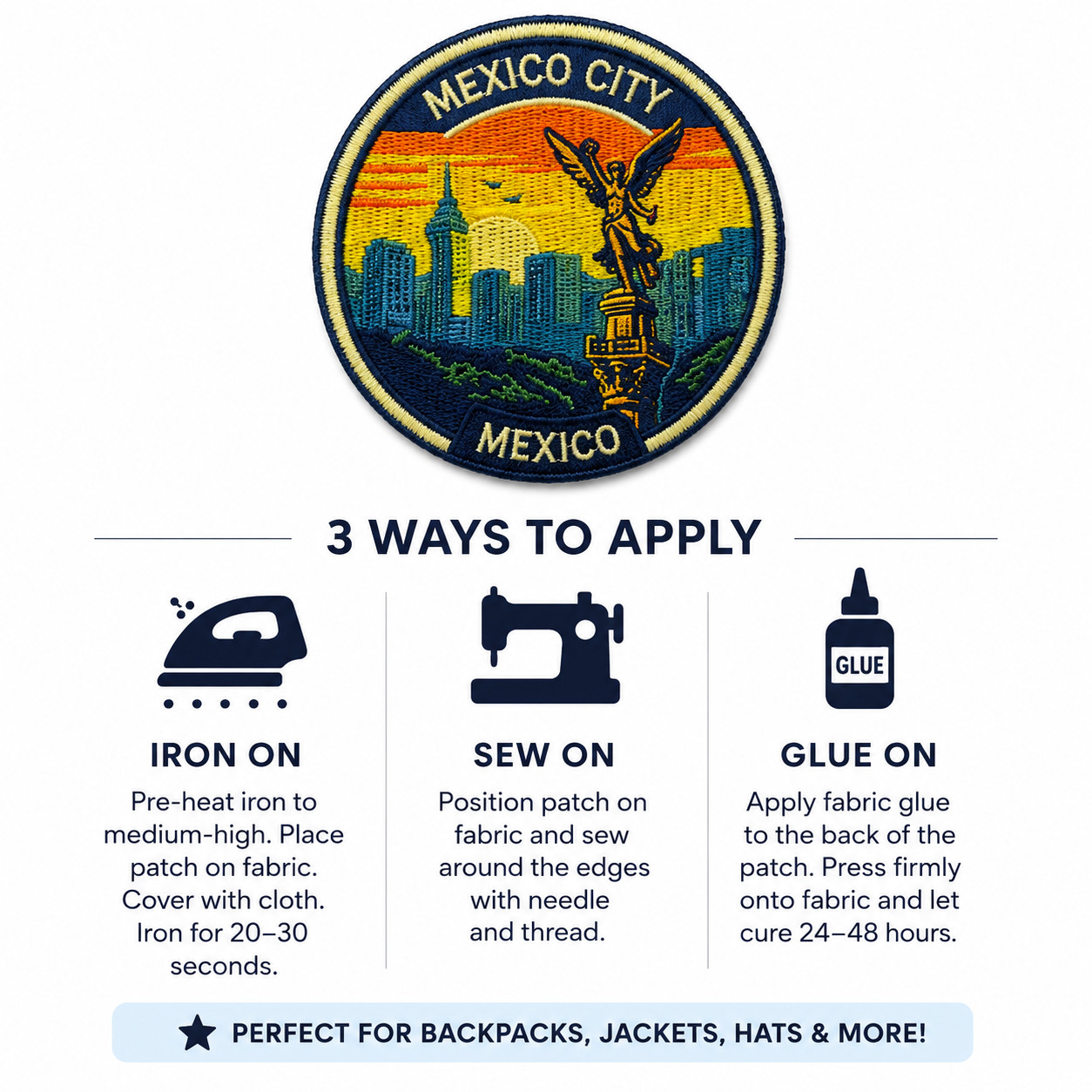 Mexico City Mexico Patch Iron On Travel Souvenir Embroidered Backpack Badge