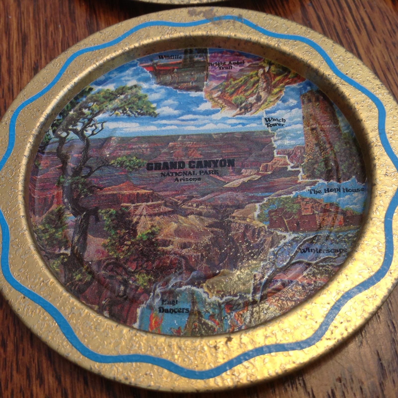 Vintage Grand Canyon Arizonal Metal Airstream camping Souvineer Coaster Set!