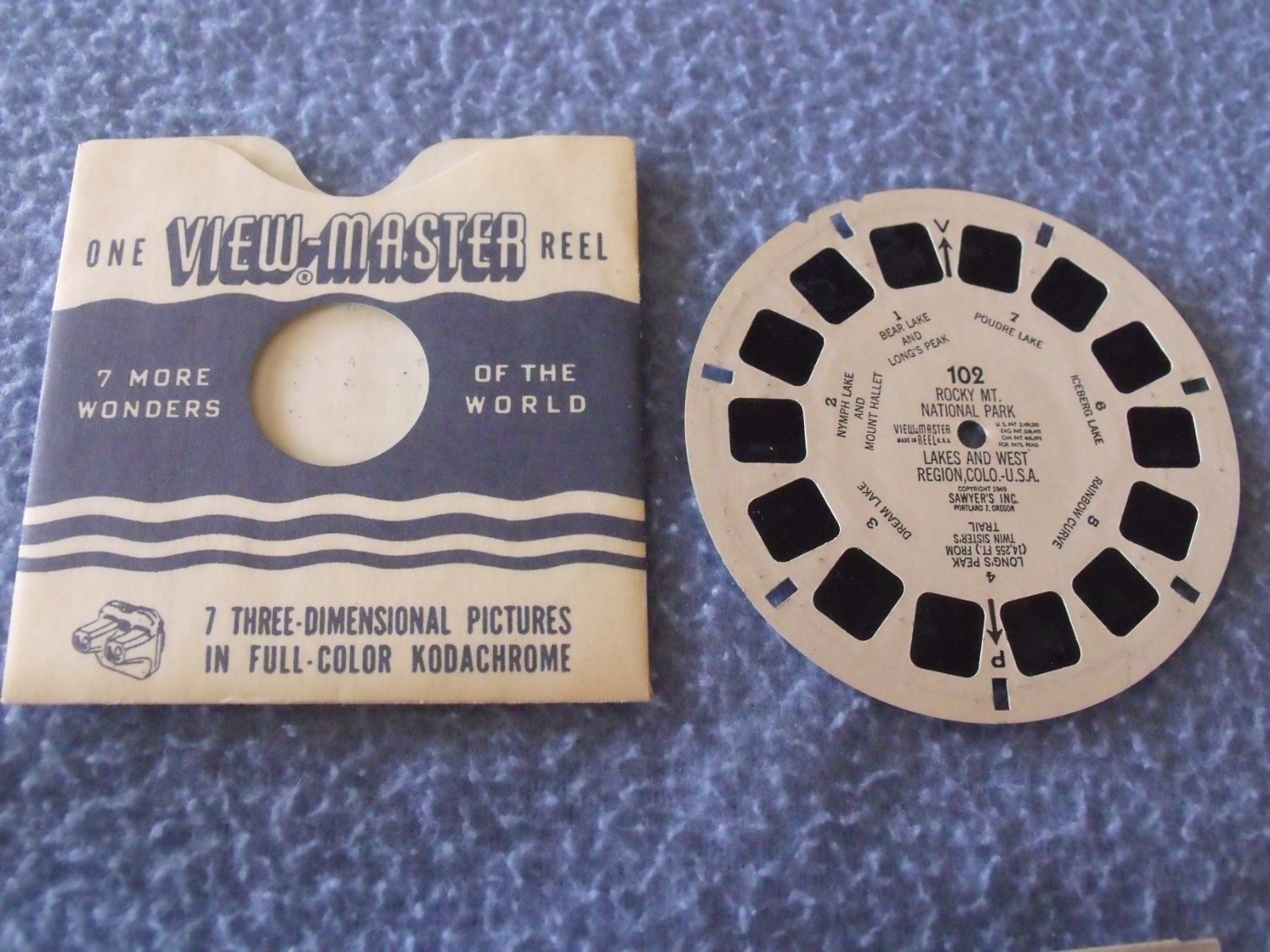 ROCKY MOUNTAIN NATIONAL PARK POST CARDS(8) AND TRAVEL PROCHURE WITH VIEW MASTER