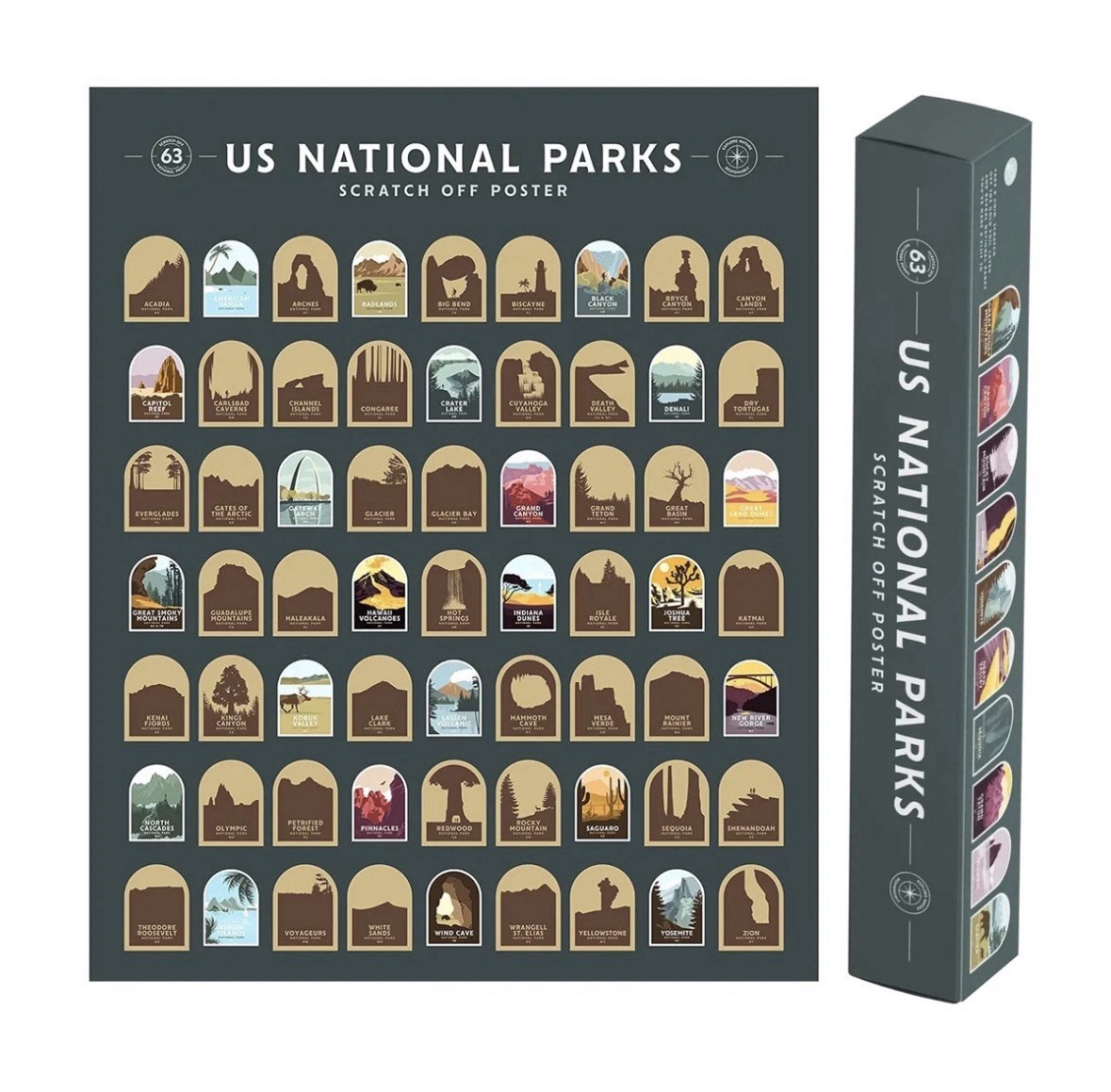 Enno Vatti US National Parks Scratch Off Poster – Map of 63 National Parks NEW