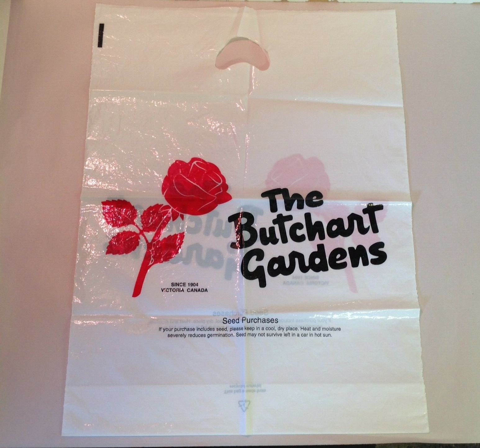 Vtg Souvenir Plastic Shopping Bag Butchart Gardens Since 1904 Victoria Canada