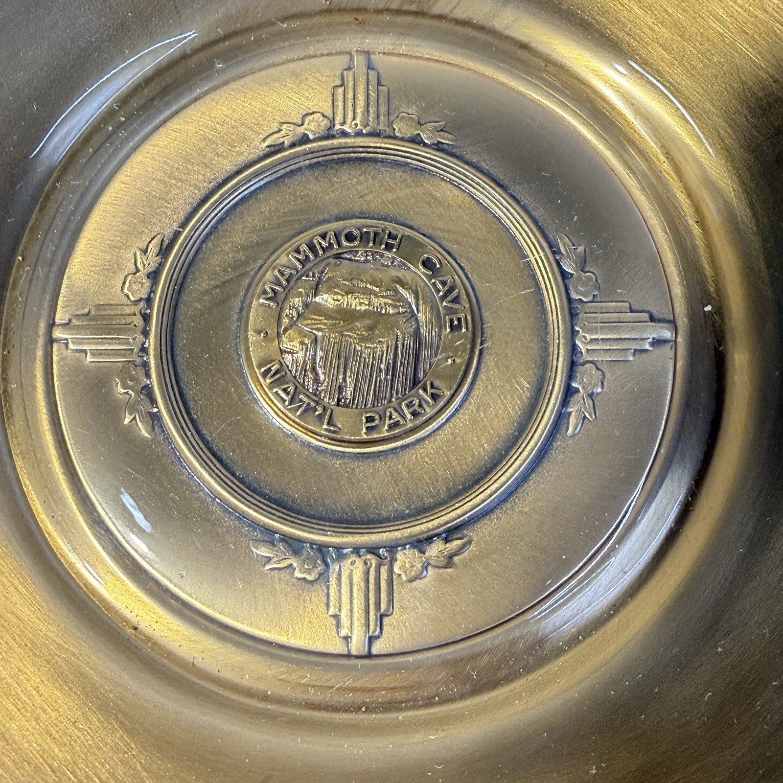 Vintage Mammoth Cave National Park Brass Glass Dish Bates Klinke Ashtray Tray