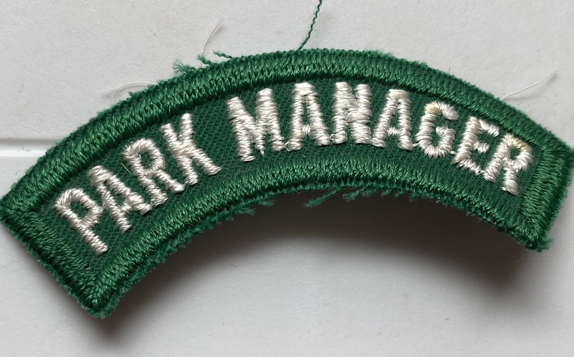 Park Manager Green White Lettering Embroidered Patch Badge Tab Segment