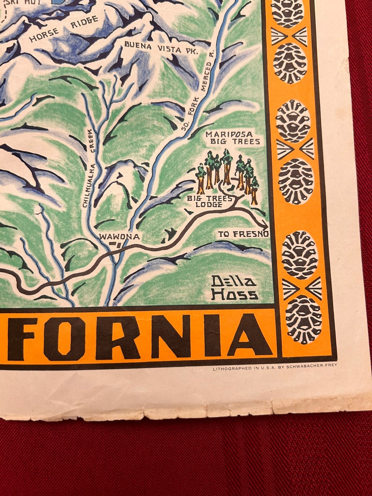 1955 Original Della Hoss Yosemite National Park California Lithograph Map HTF