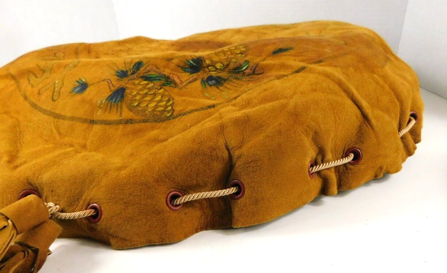 Vtg RARE Handcrafted Cowhide Yellowstone National Park Pillow Sham Poem Folk Art
