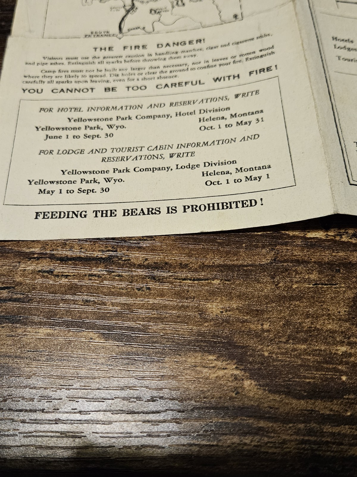 Yellowstone Park Accommodations Services Rates Brochure w MAP 1948