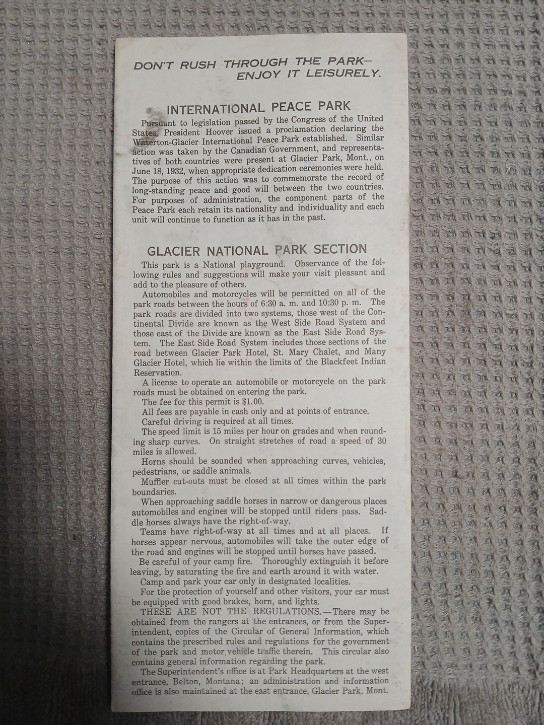 1938 Motorists Guide Waterton, Glacier National Park & International Peace Park