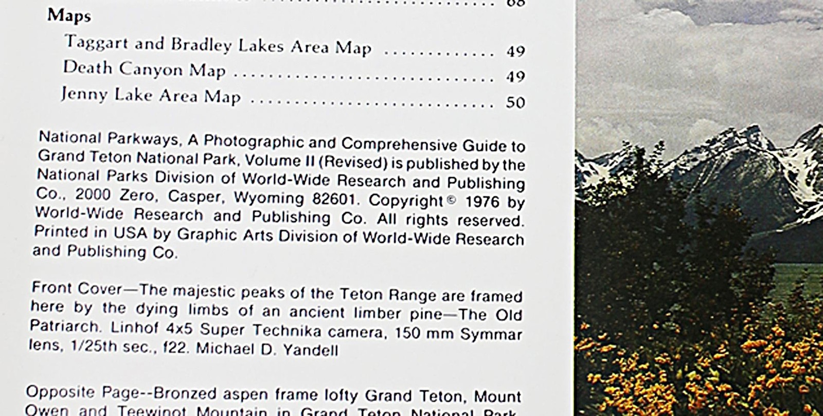 National Parkways Grand Teton Park Travel Guide Jenny Lake 1976