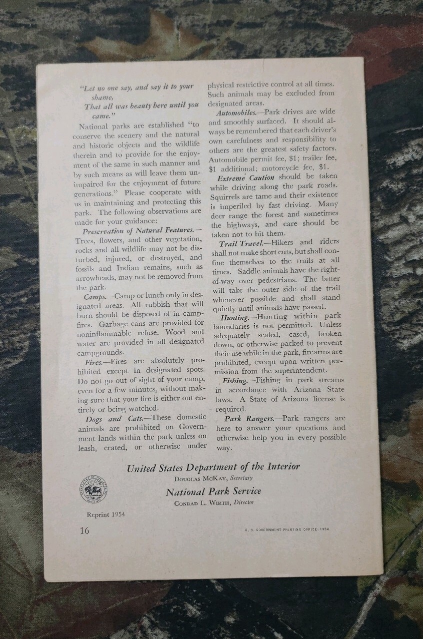 Vintage 1954 National Park Service Grand Canyon Tourism Pamphlet Book