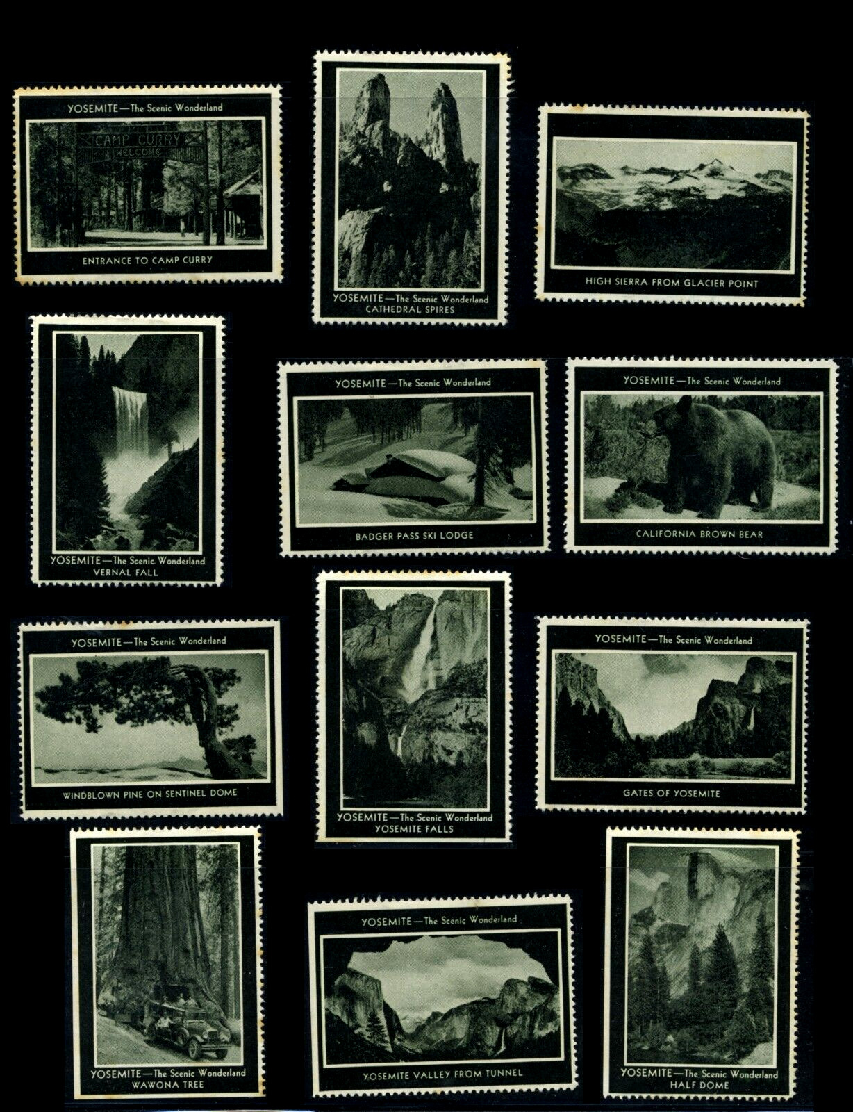 YOSEMITE NATIONAL PARK ~24 Different Poster Stamps~ Scarce & Historic Set, 1925
