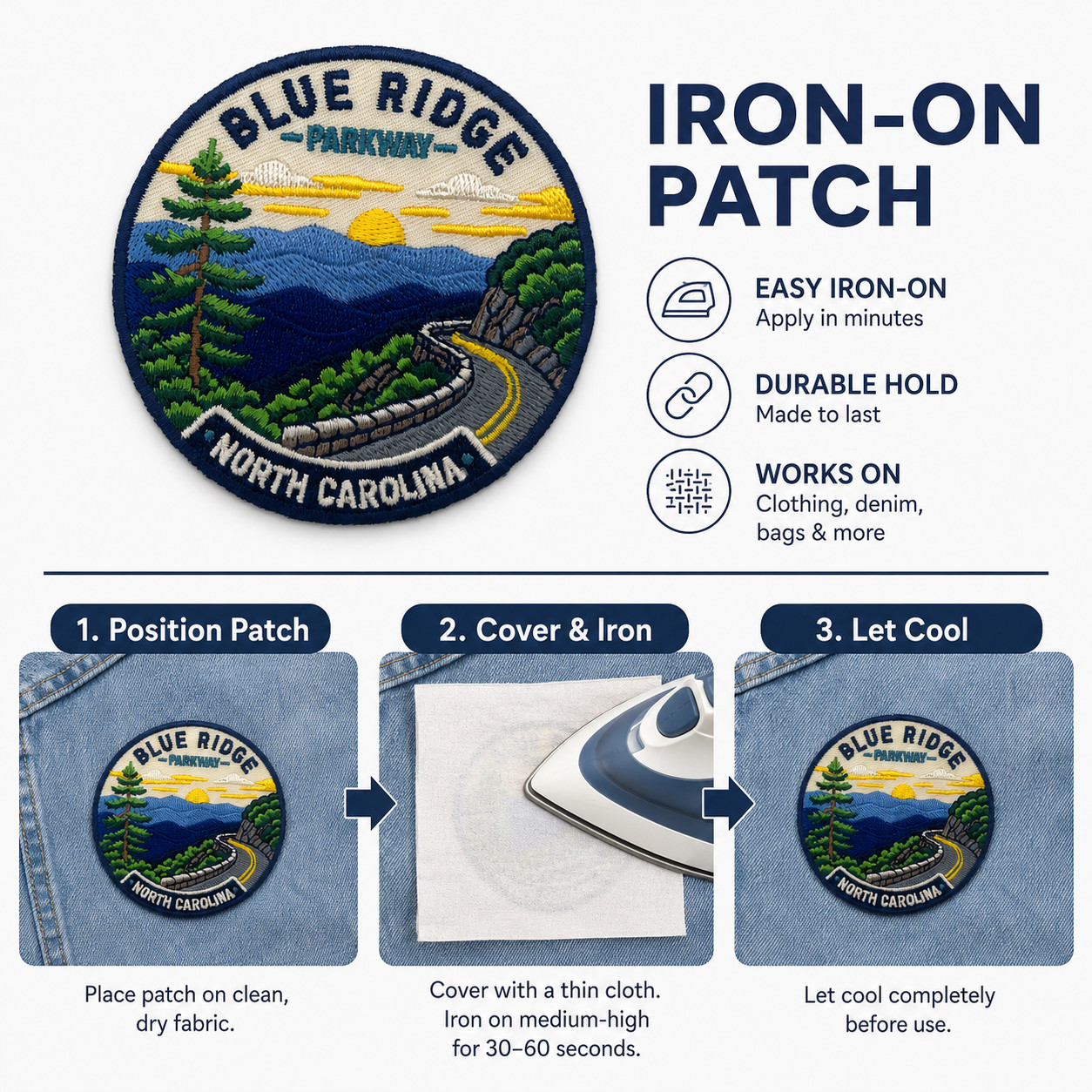 Blue Ridge Parkway Patch North Carolina 3″ Embroidered Iron On Travel Badge