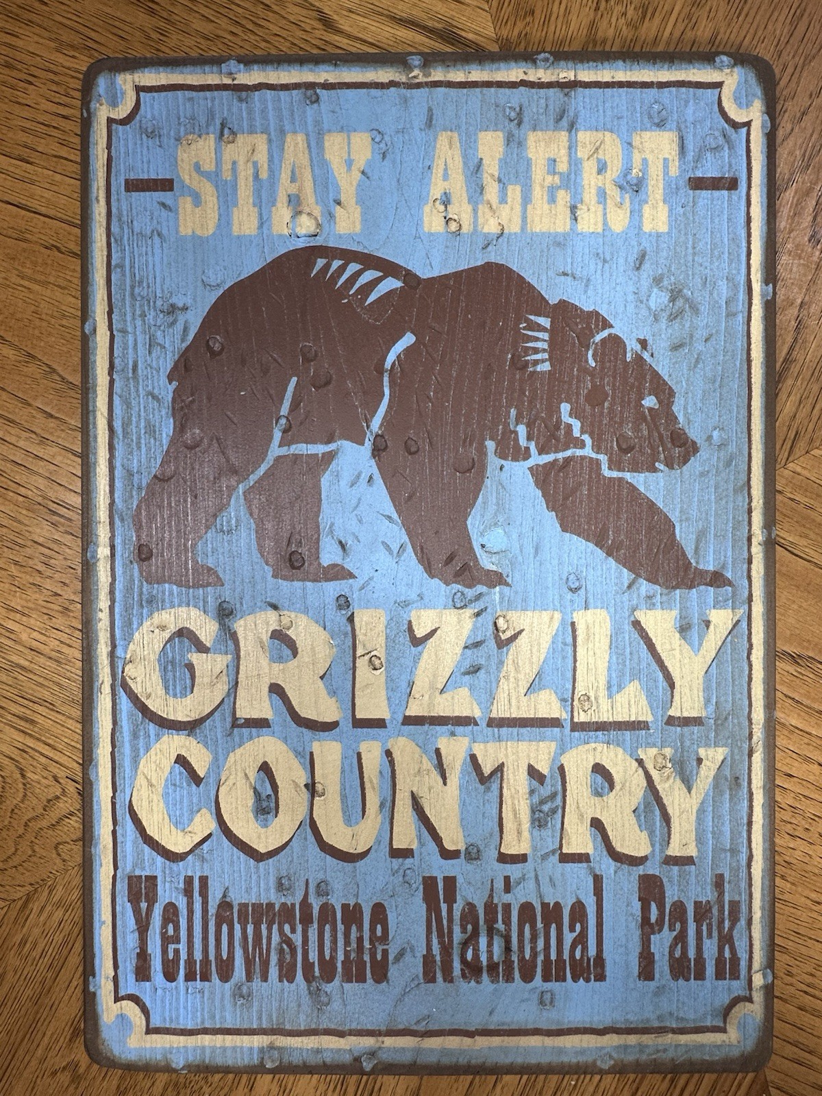 Vintage Fred Harvey Yellowstone National Park Wood Sign Grizzly Country Rustic