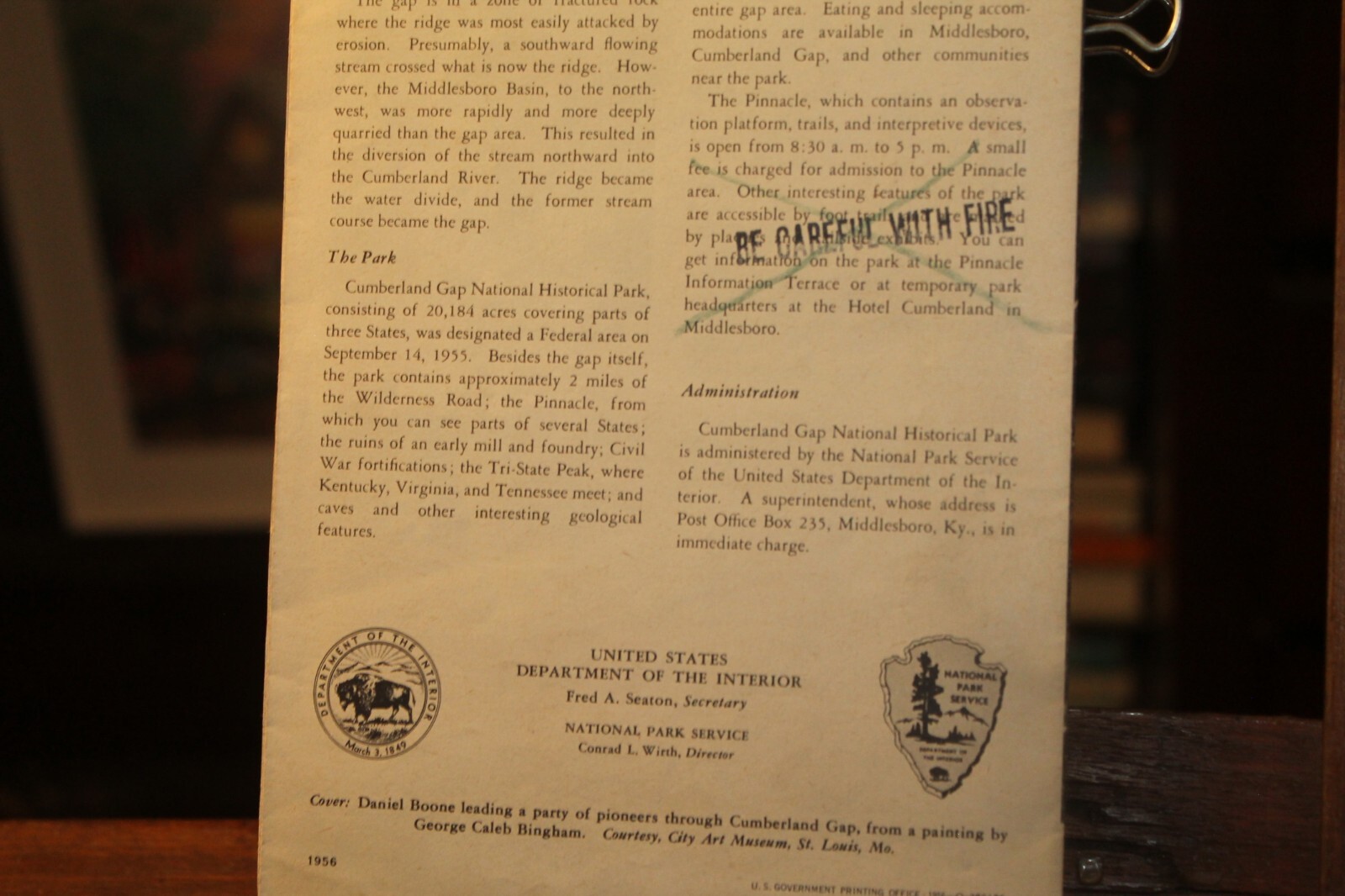 Vintage 1956 Brochure Cumberland Gap National Historic Park KY VA Tennessee