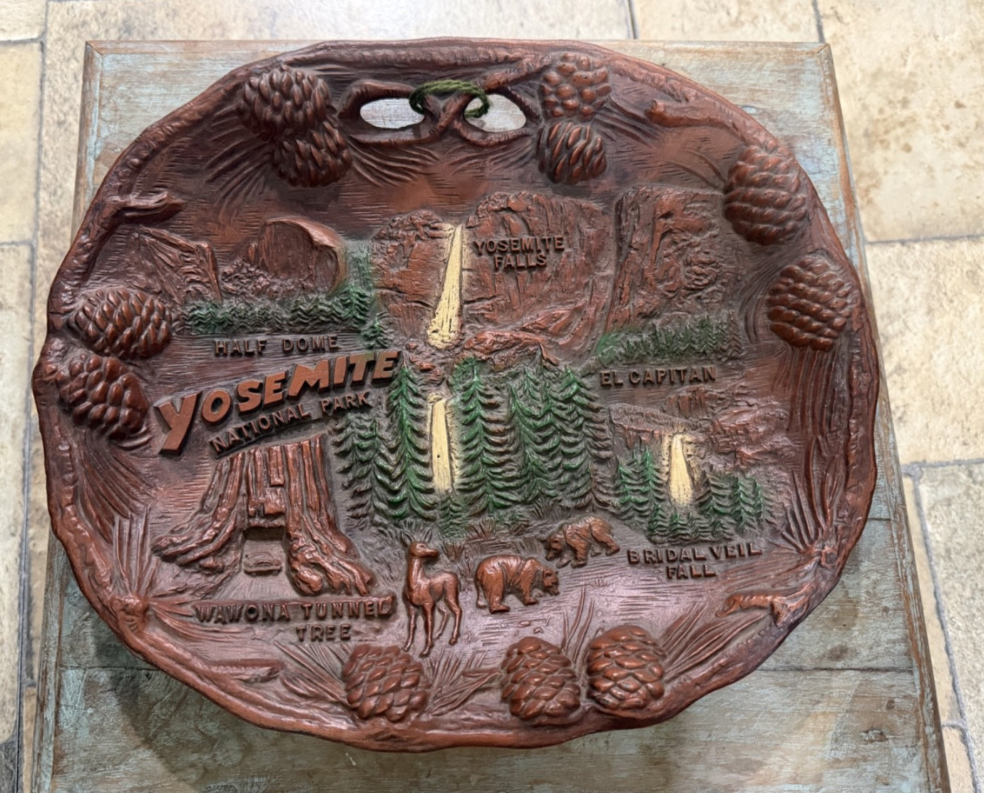 Vintage Yosemite National Park 3D Faux Wood Wall Plaque Souvenir Plate 12×10