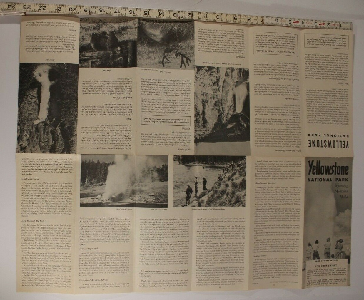 1955 Yellowstone National Park Inside Map Wyoming Montana Idaho Tourist Guide
