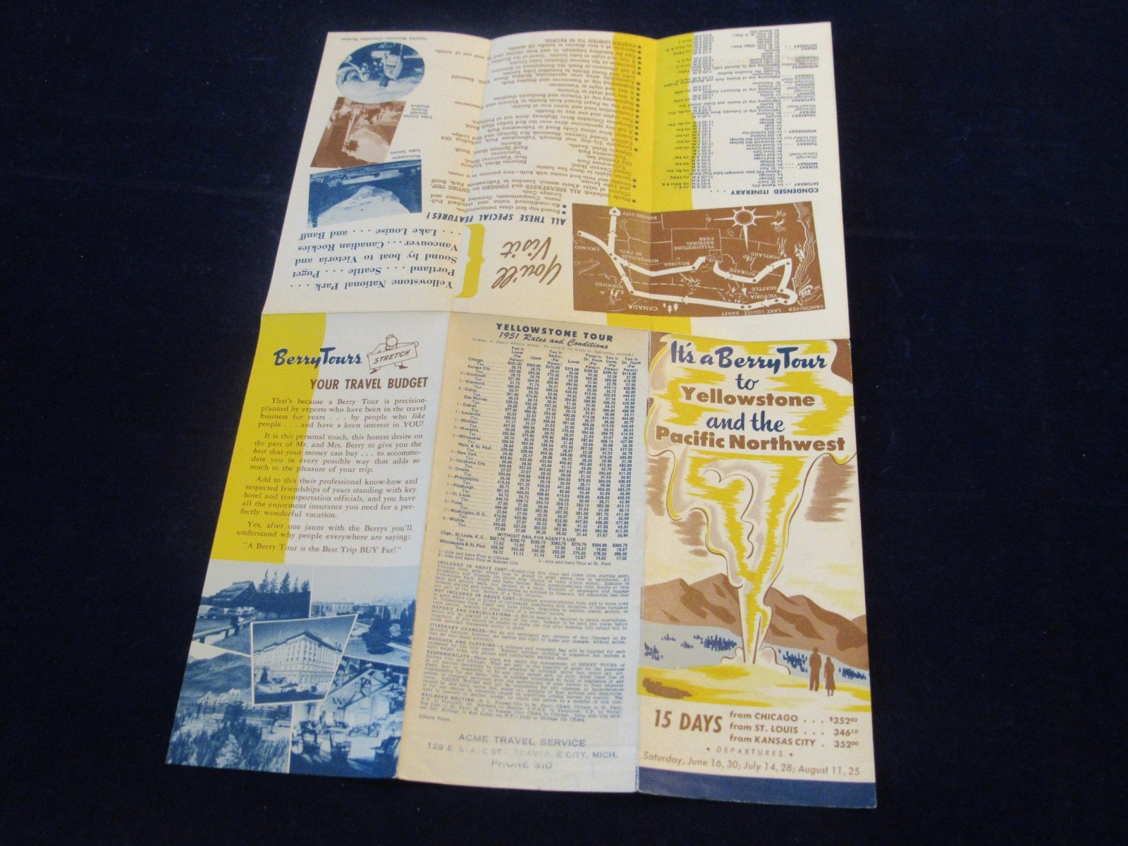 Vintage 1951 Berry Tour To Yellowstone & Pacific Northwest Travel Brochure B202