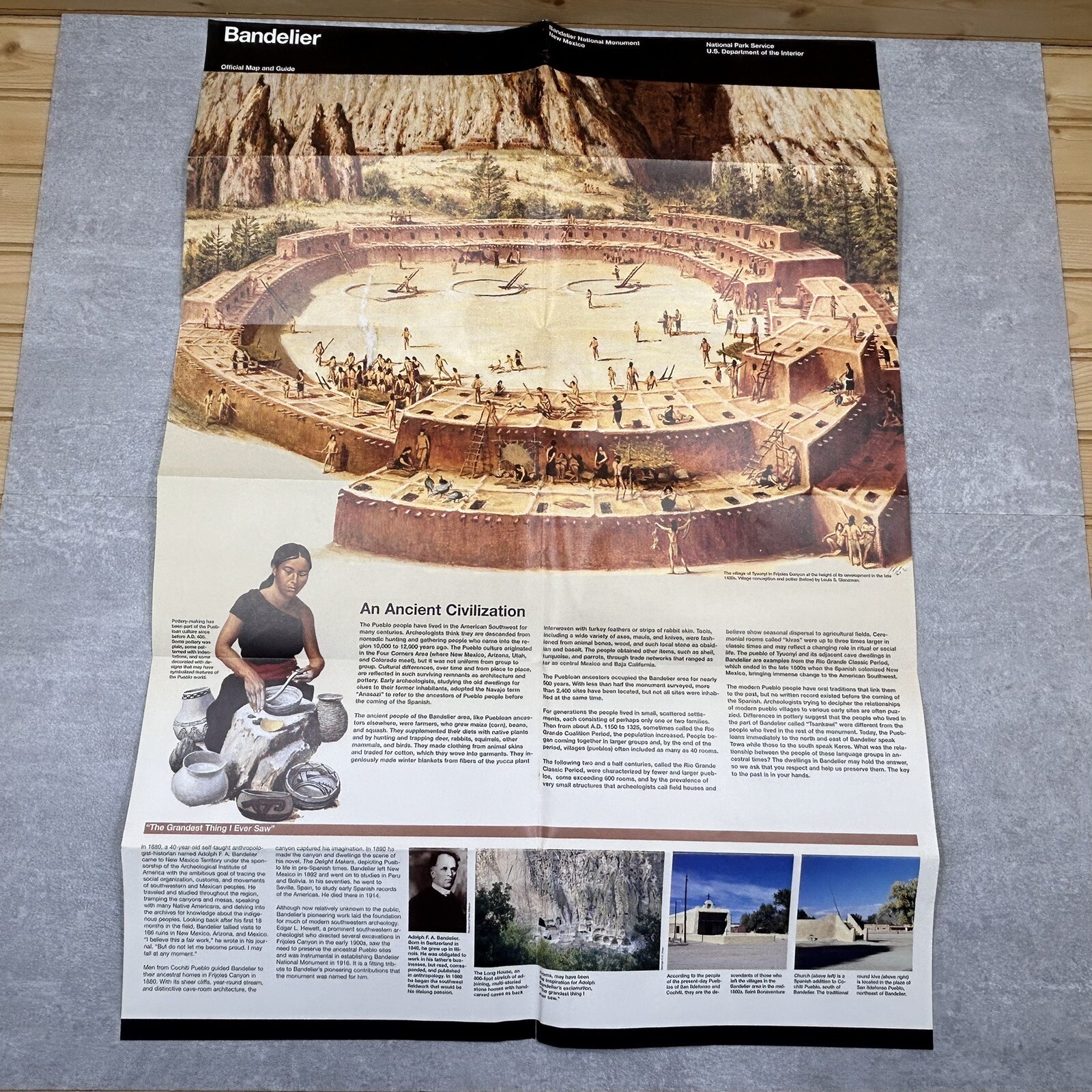 Vintage 1997 Bandelier National Park Service Official Map and Guide New Mexico