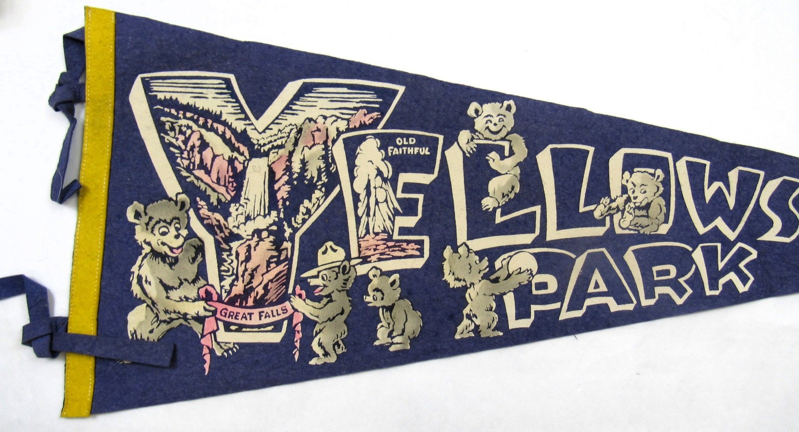 c1950 Yellowstone Park Felt Pennant Visitor Bears Great Falls Old Faithful NPS