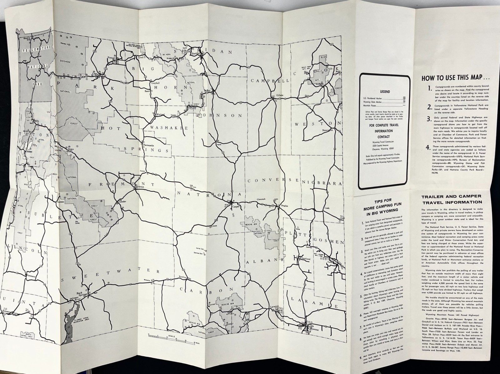 1960s Camping Big Wyoming National Parks Forests Lakes Vintage Travel Guide Map