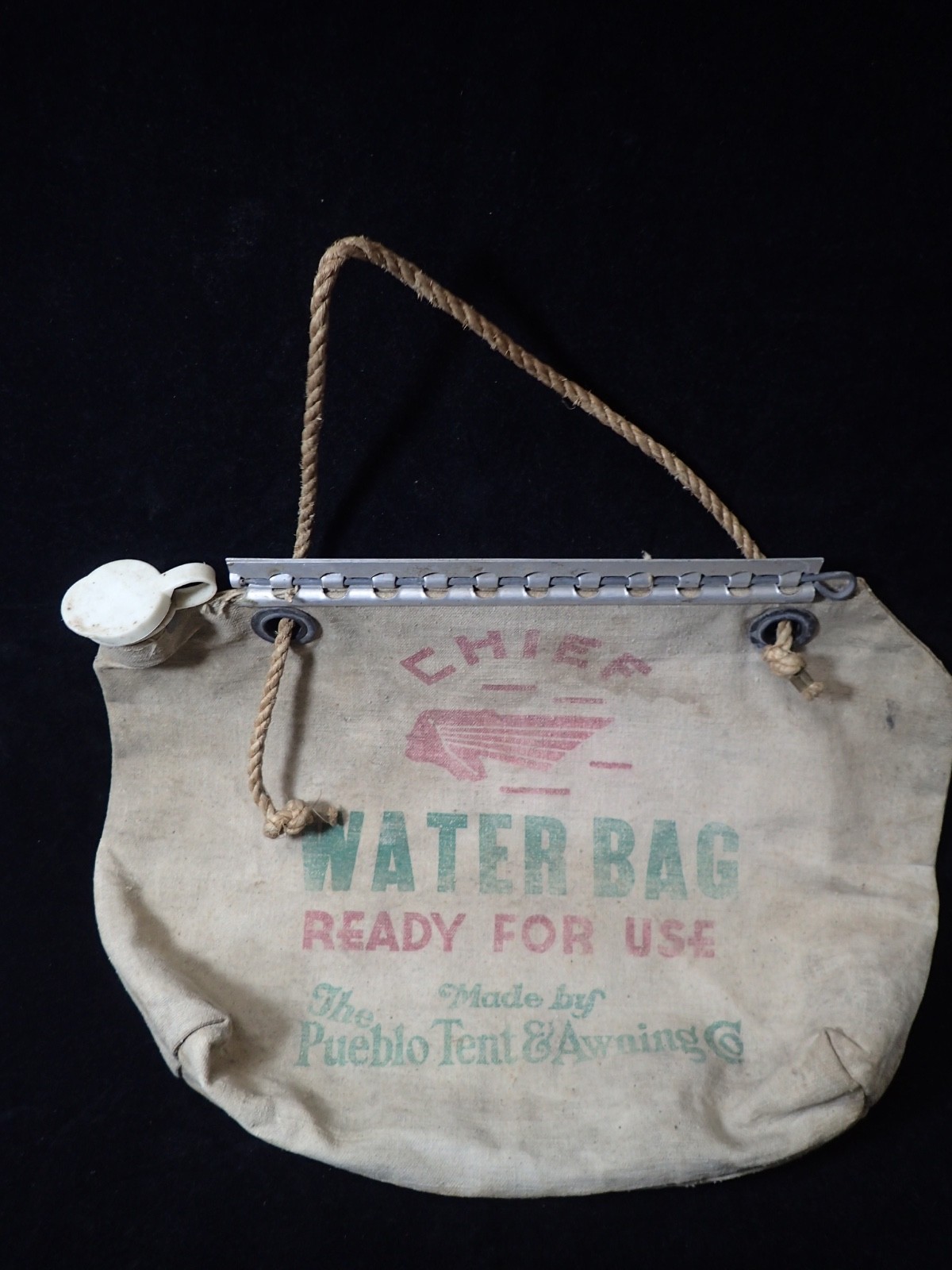 Vintage Yellowstone Park Chief Water Bag Flax Canvas by Pueblo Tent & Awning Co.