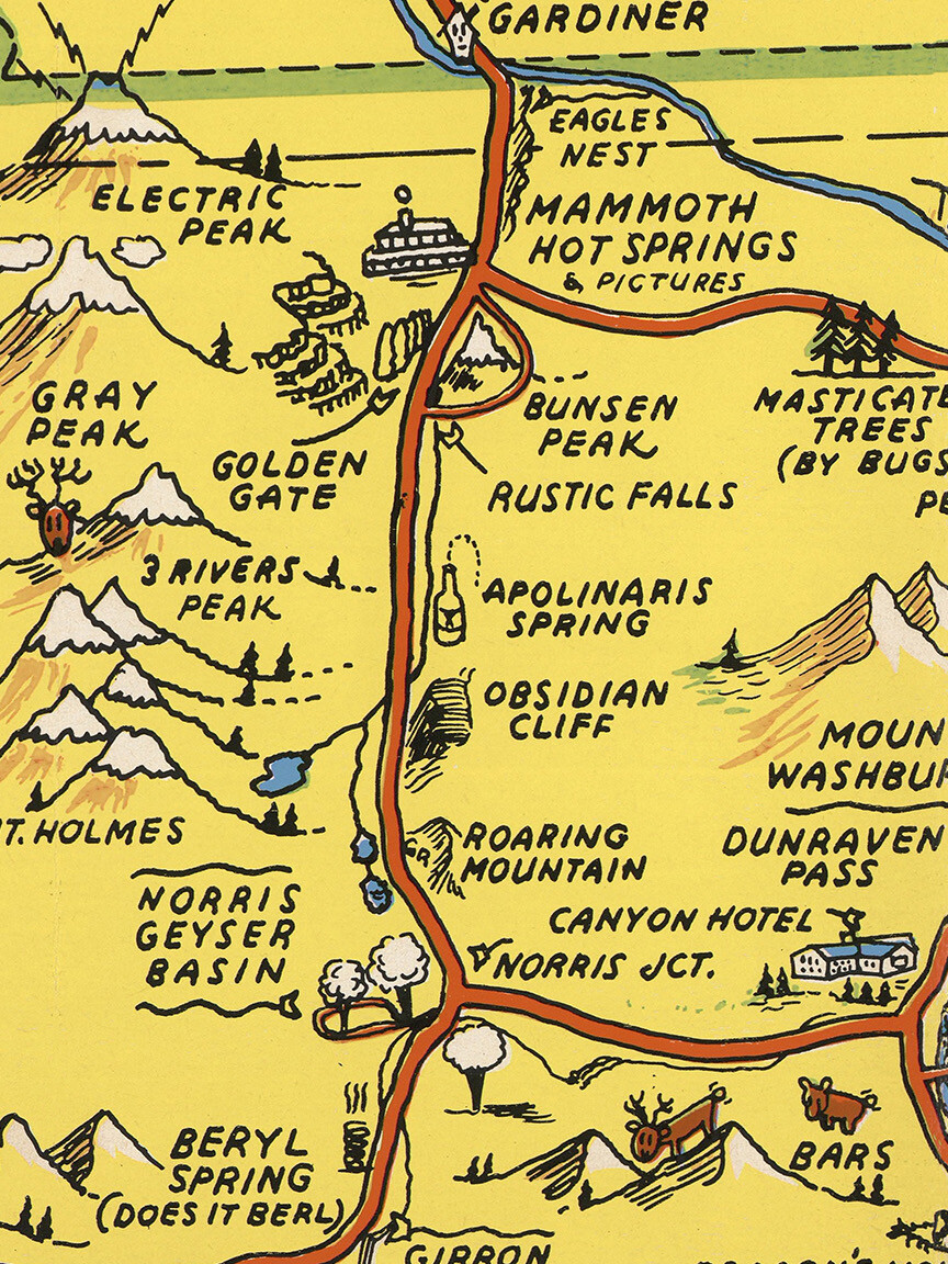 Yellowstone National Park – 1936 Hysterical Illustrated Map – 20×30