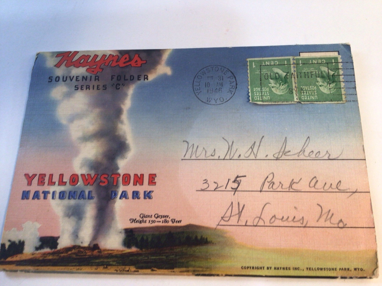 Souvenir Folder Of Postcards From Yellowstone National Park Series “C” 1946