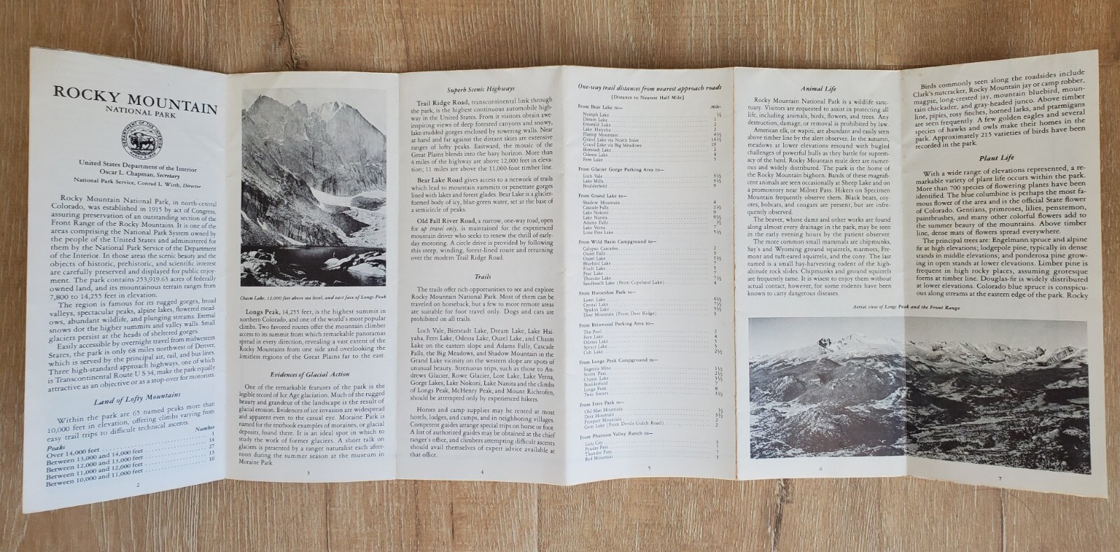 ROCKY MOUNTAIN NATIONAL PARK 1952 Vintage Brochure Map Guide Colorado Foldout