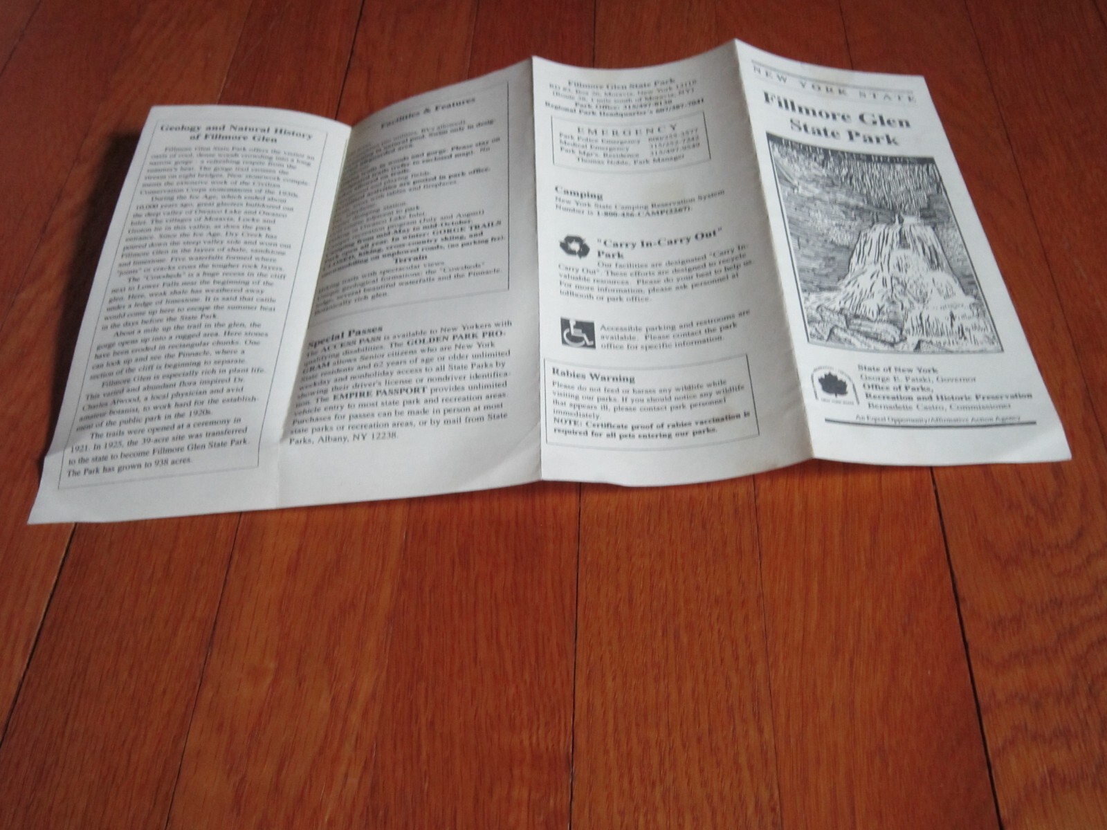 Fillmore Glen State Park Brochure Gov Pataki Map History Info Moravia NY