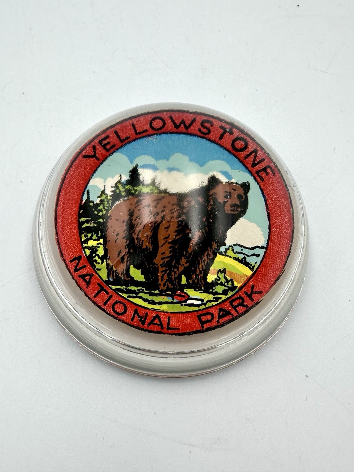 Vintage Yellowstone National Park Bear Souvenir Glass Paper Weight