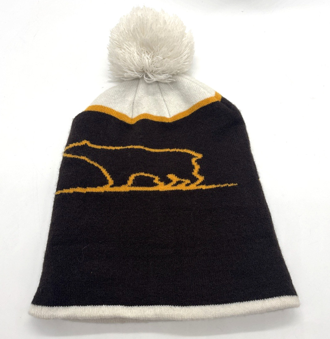 National Park Yellowstone Bear Cuffed Knit Beanie Hat with Pom BRAND NWOT Brown