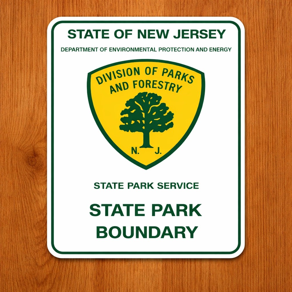 New Jersey State Park Boundary Line Sign Department Environment Protection DNR