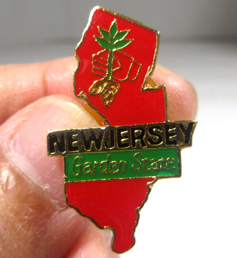 vintage New Jersey Garden State plant a tree map figure souvenir lapel pin