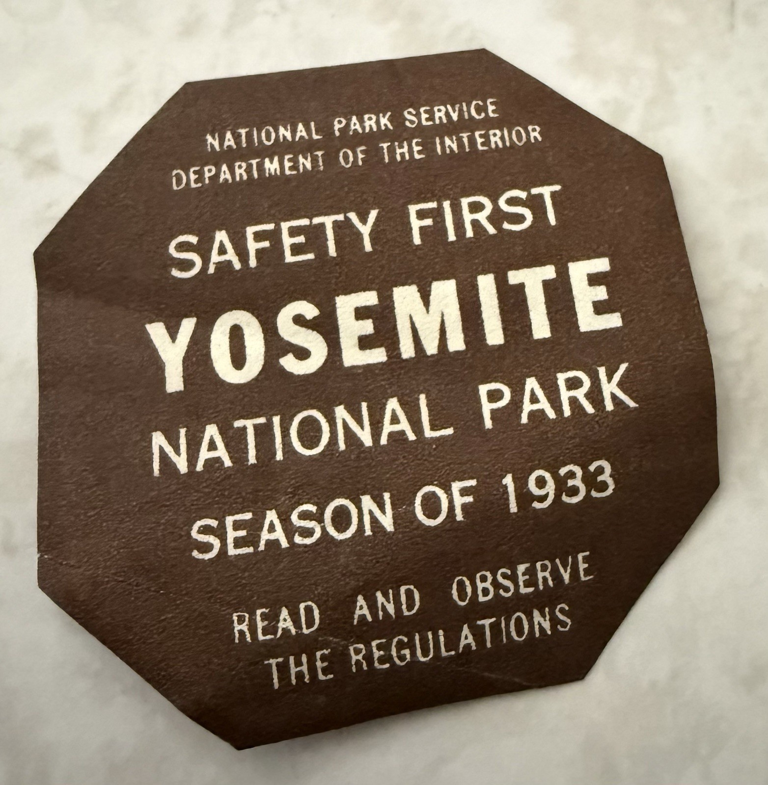 Vintage 1933 Yosemite National Park Pass Car Decal