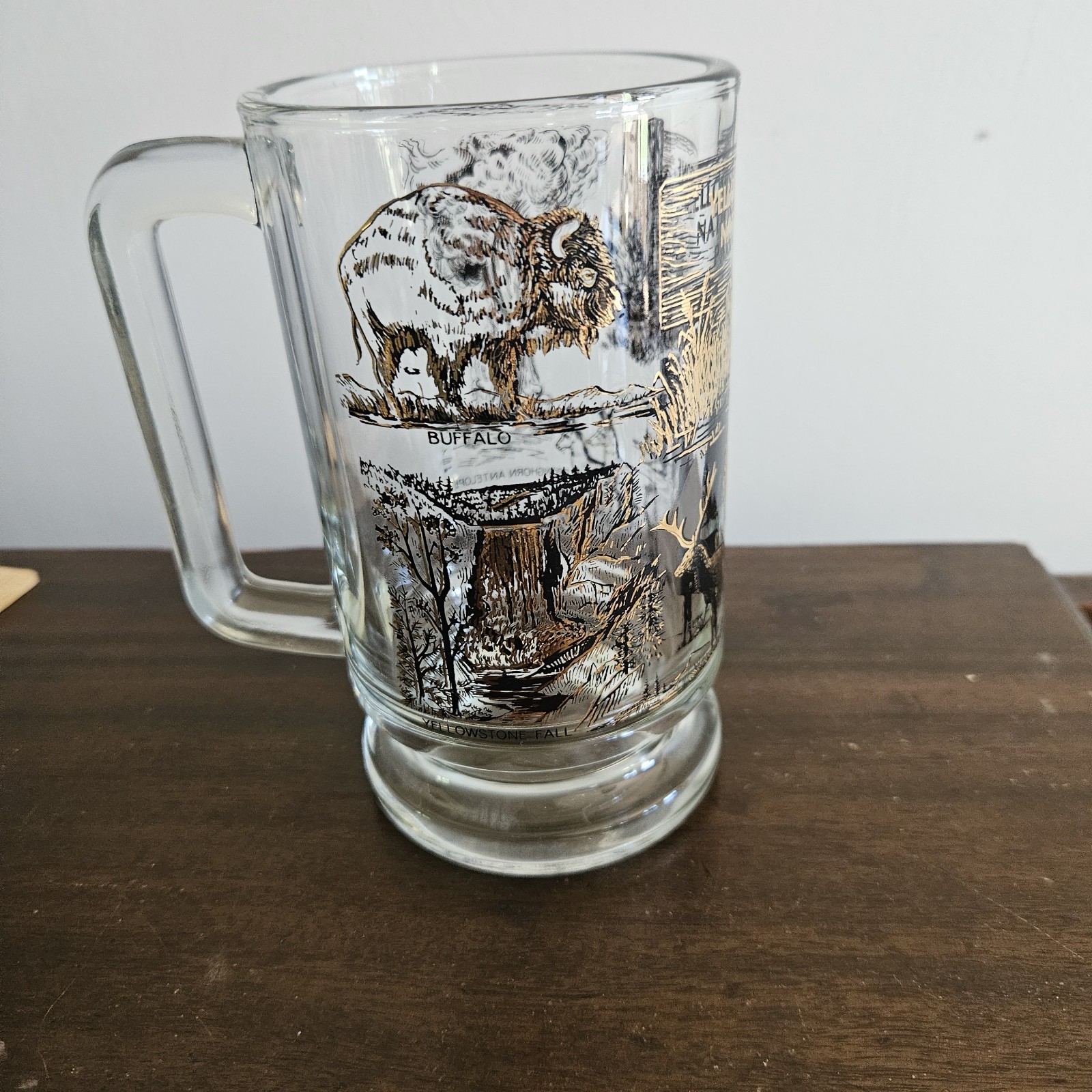 Vintage Yellowstone National Park Clear Glass Black Gold Souvenir Draft Beer Mug