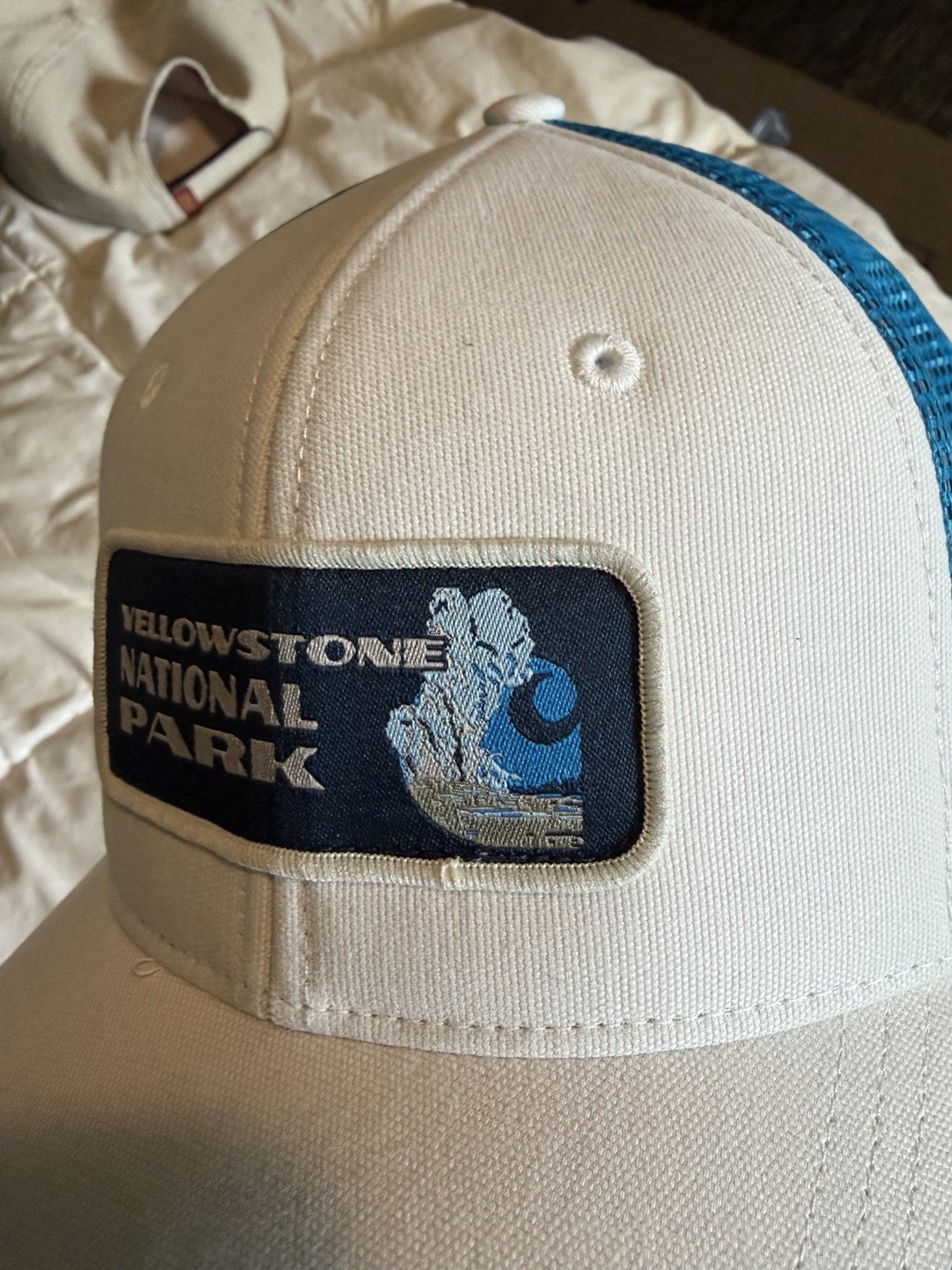 Carhartt Yellowstone National Park White Blue Mesh Snapback Trucker Hat