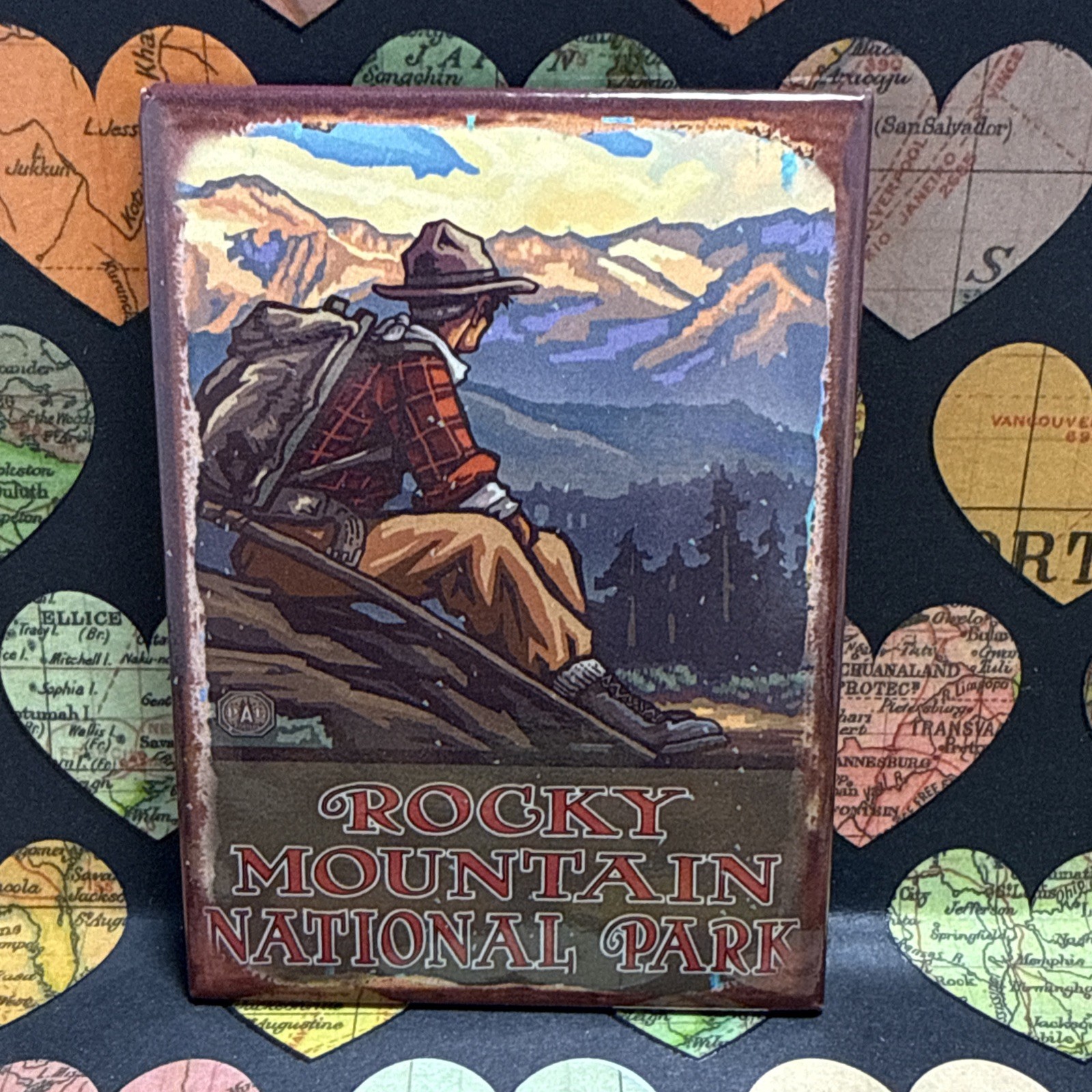 Vintage Rocky Mountain National Park Mountain Hiker Man” Souvenir Magnet Vintage