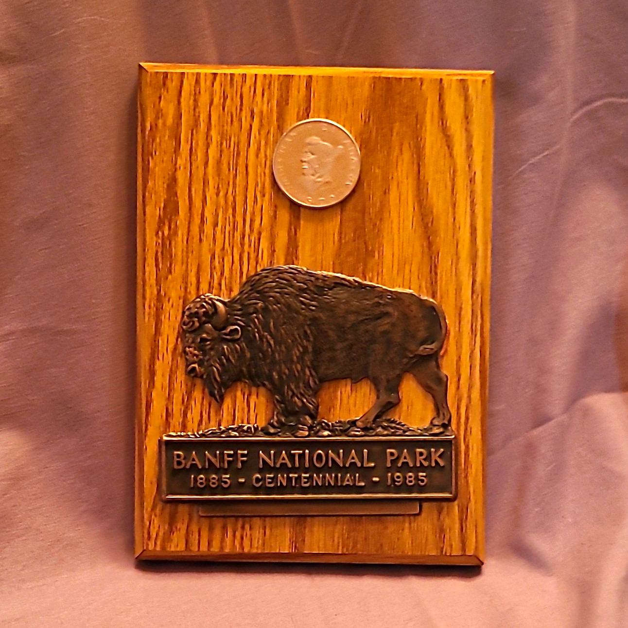 Vintage 1985 Banff National Park Centennial Commemorative Buffalo Plaque & Trade