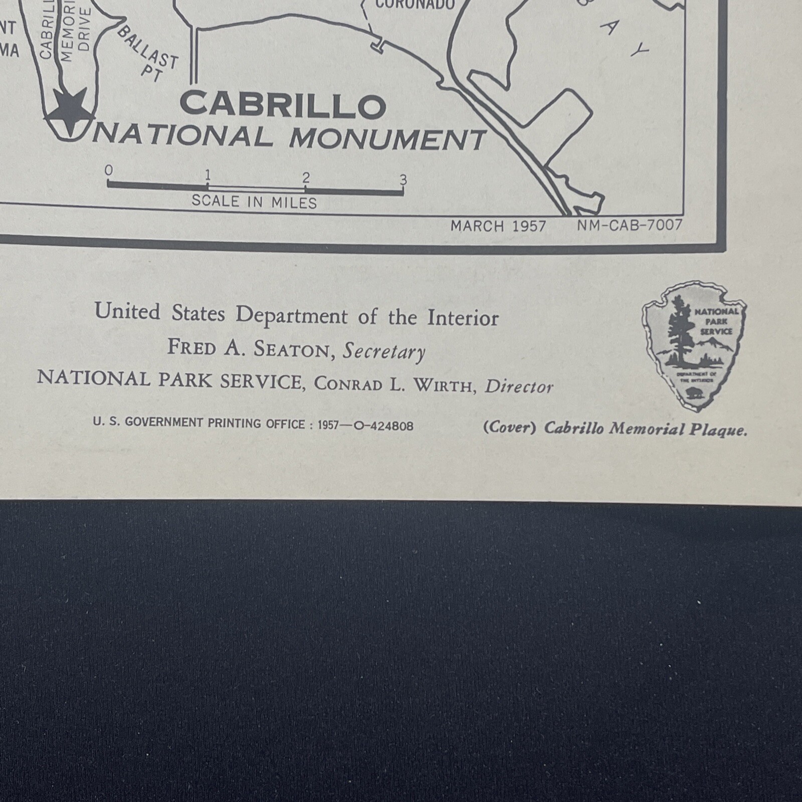 Vintage 1957 Cabrillo National Monument Brochure Pamphlet Map Guide California