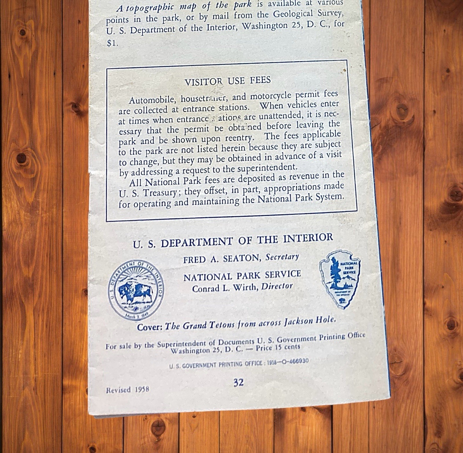 Grand Teton National Park Wyoming Brochure with Map 1958 US Dept of the Interior