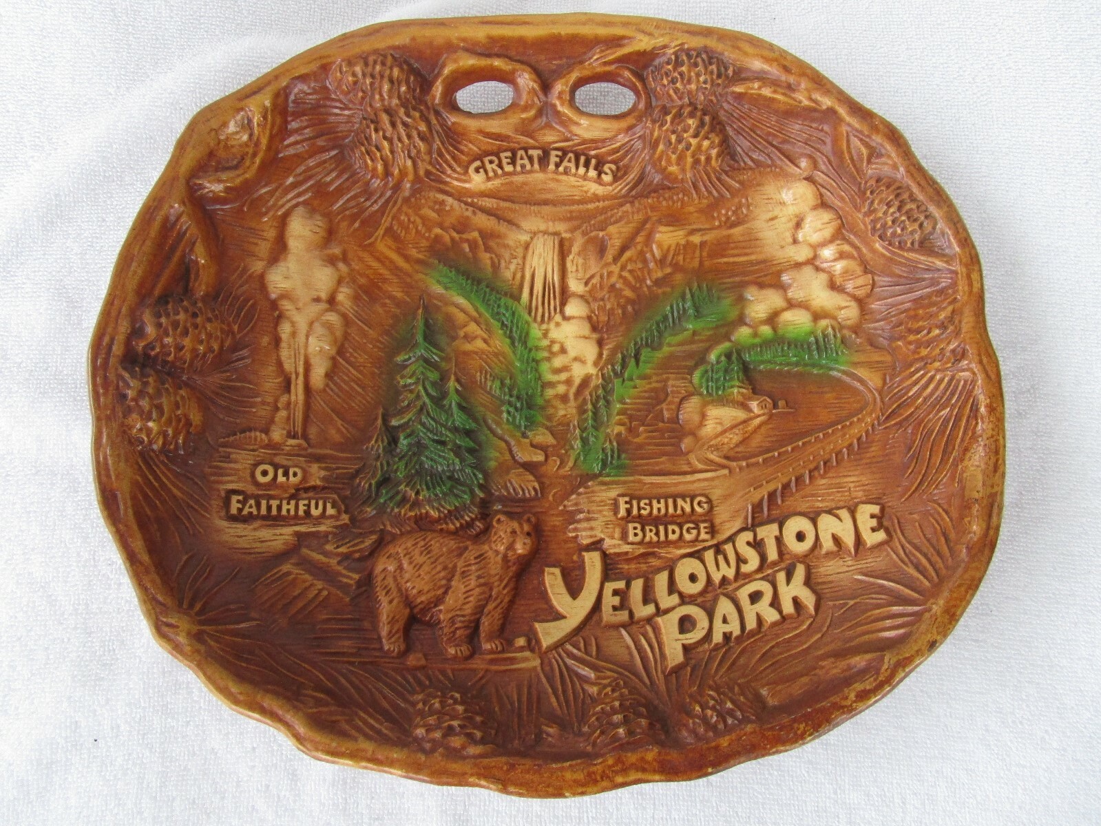 Vintage Souvenir Tray Bowl Wall Hanging Yellowstone National Park by Taco 11-3/4