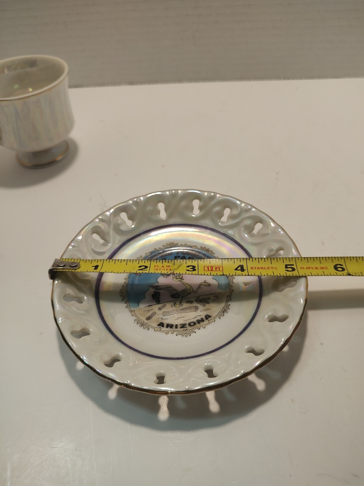 🔥 Vintage Petrified Forest Nat’l Park Souvenir Teacup & Saucer Pearlescent