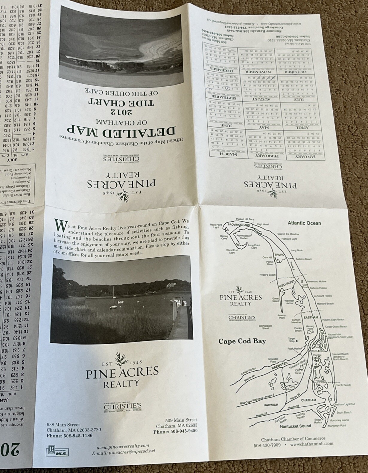 CHATHAM CAPE COD MASSACHUSETTS DETAILED MAP & 2012 TIDE CHART OF THE OUTER CAPE