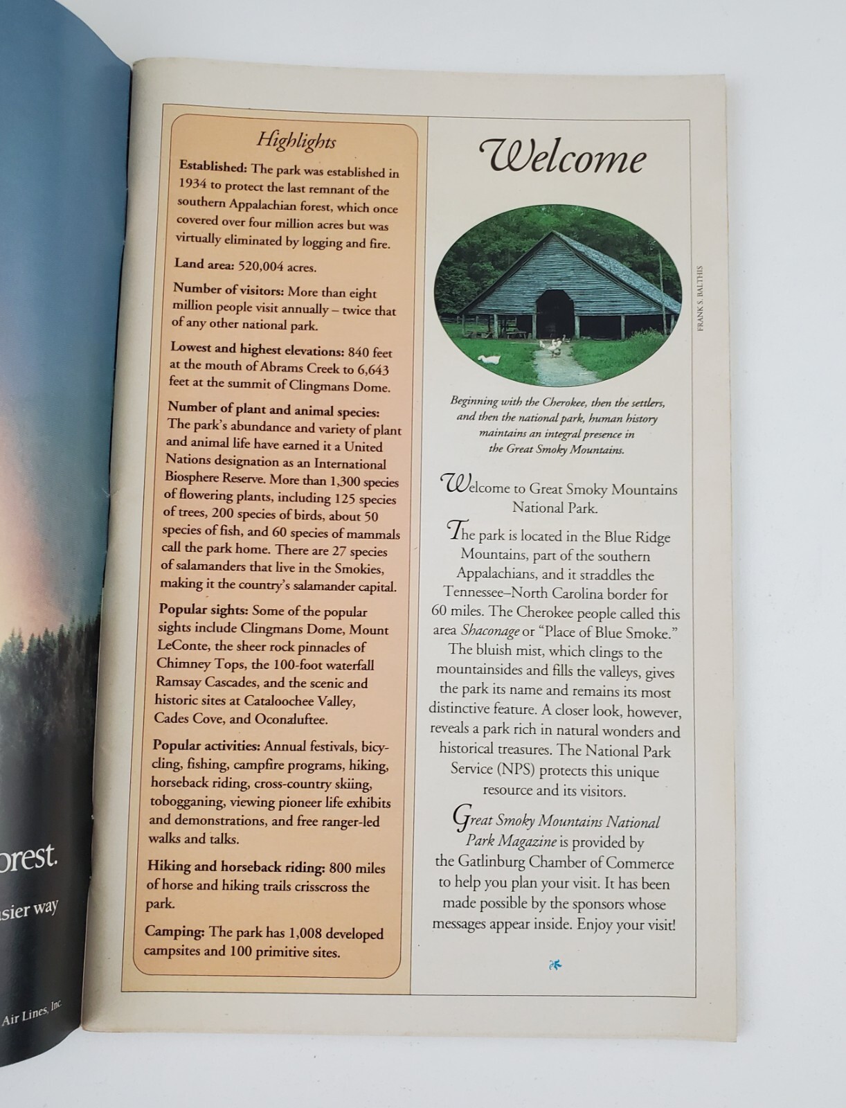 1993 Great Smoky Mountains National Park Visitors Guide Vintage Travel Booklet