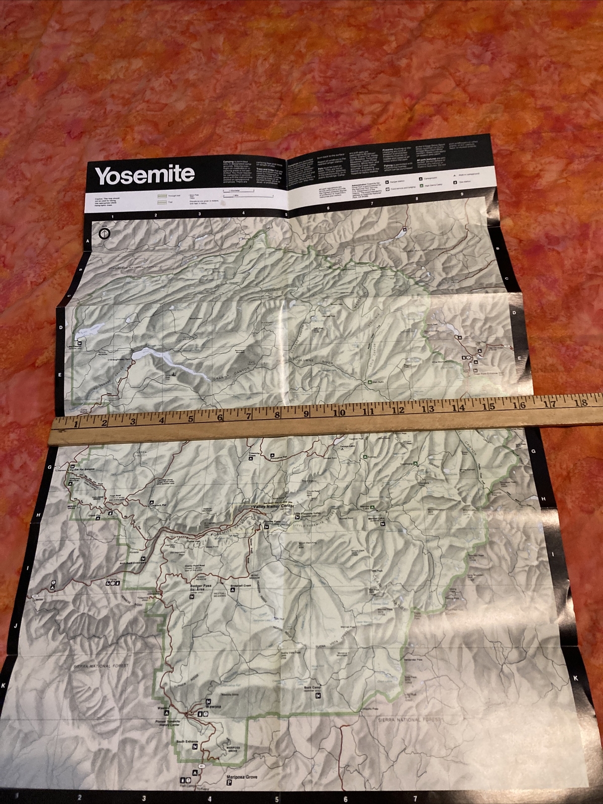 1988 Reprint Yosemite National Park Guide Map Double Sided 17 X 24 Inches