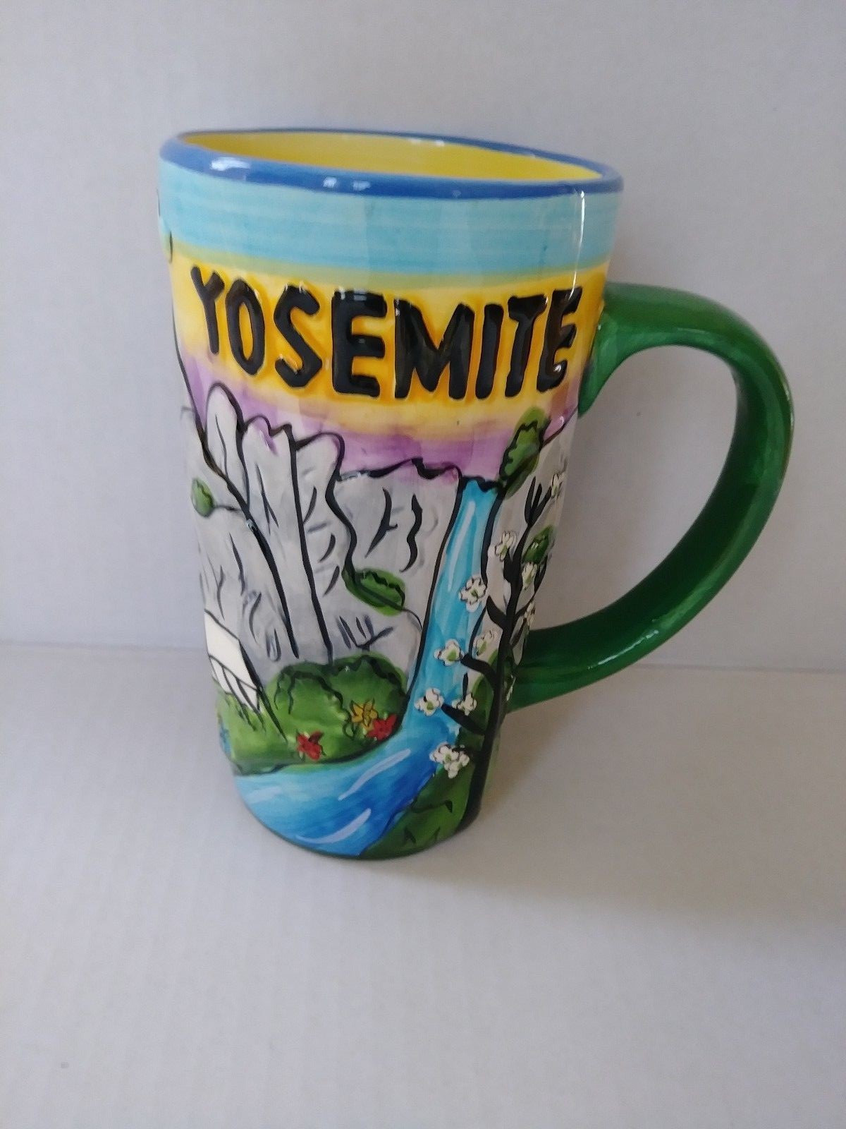 YOSEMITE NATIONAL PARK HAND PAINTED PUFF TALL COFFEE MUG SNCO