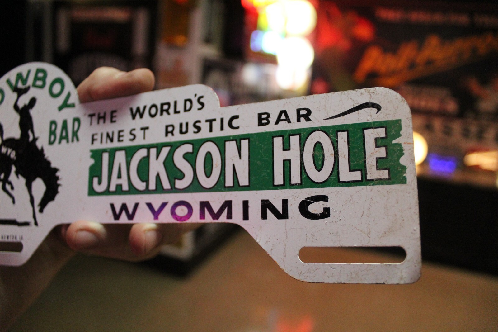 RARE 1950s JACKSON HOLE WYOMING RUSTIC BAR PAINTED METAL PLATE TOPPER METAL SIGN