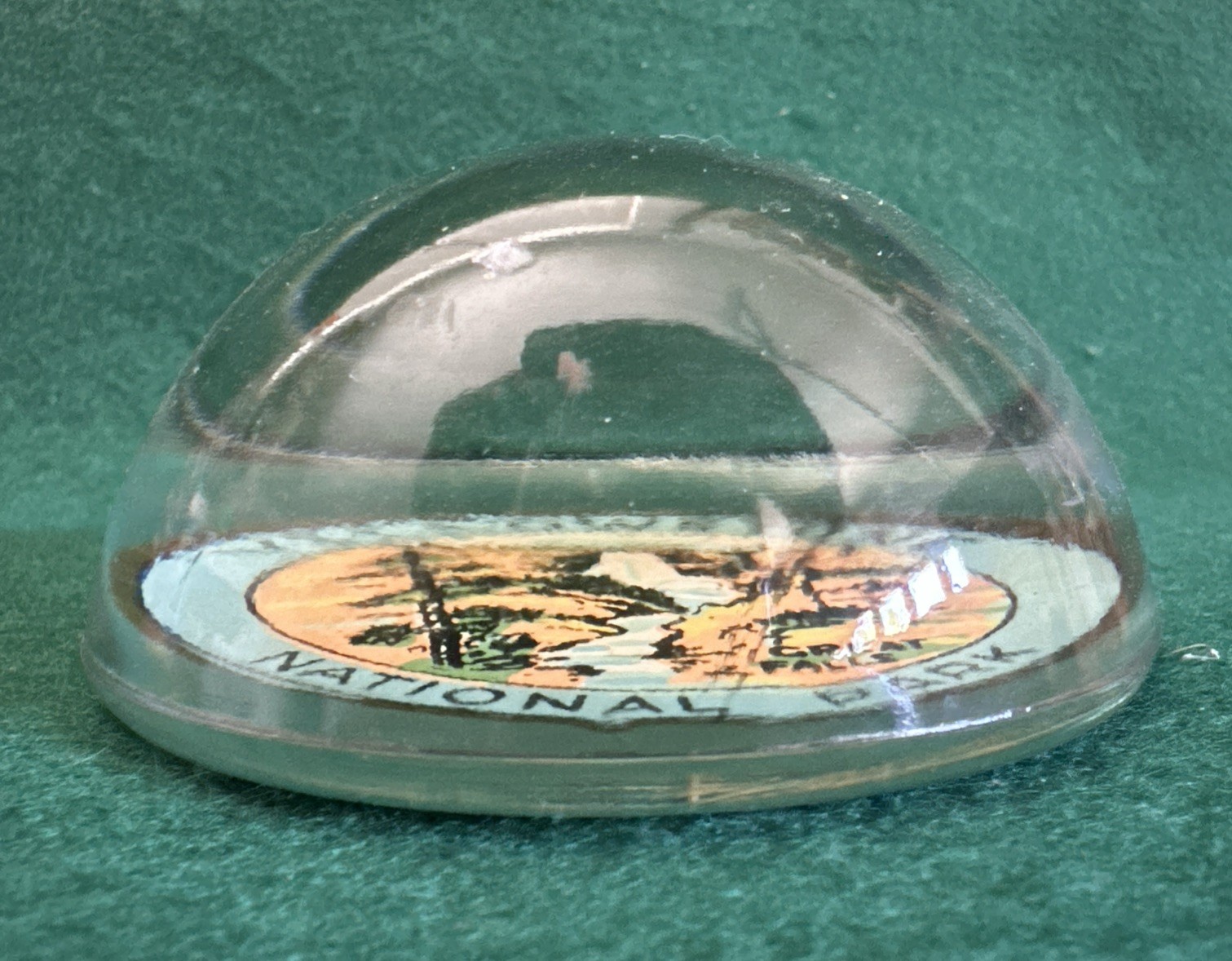 Vintage Yellowstone National Park 3” Glass Dome Paperweight Great Falls Circular