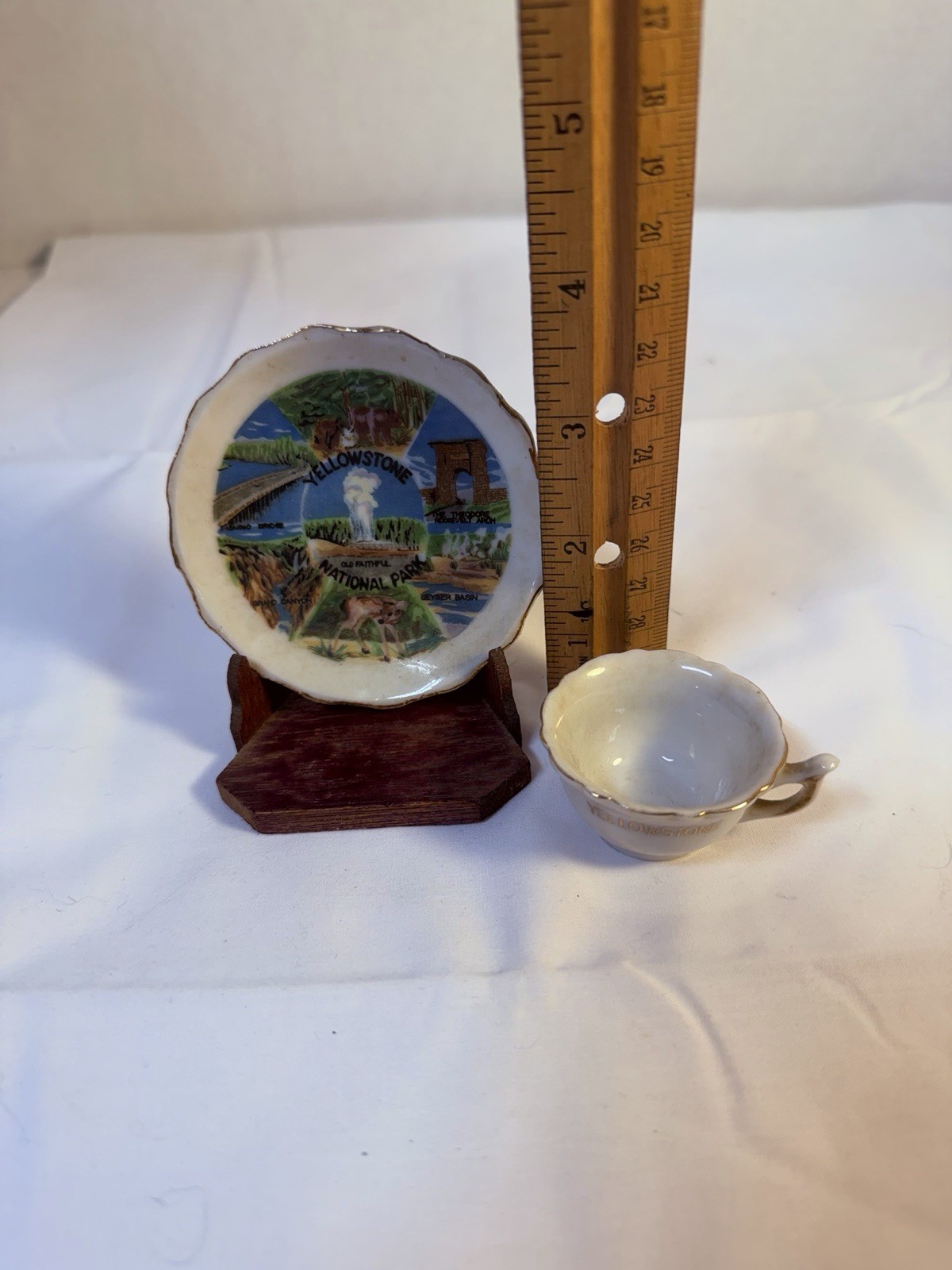 Vintage Yellowstone Souvenir Plate & Mini Cup Japan Set Travel MCM