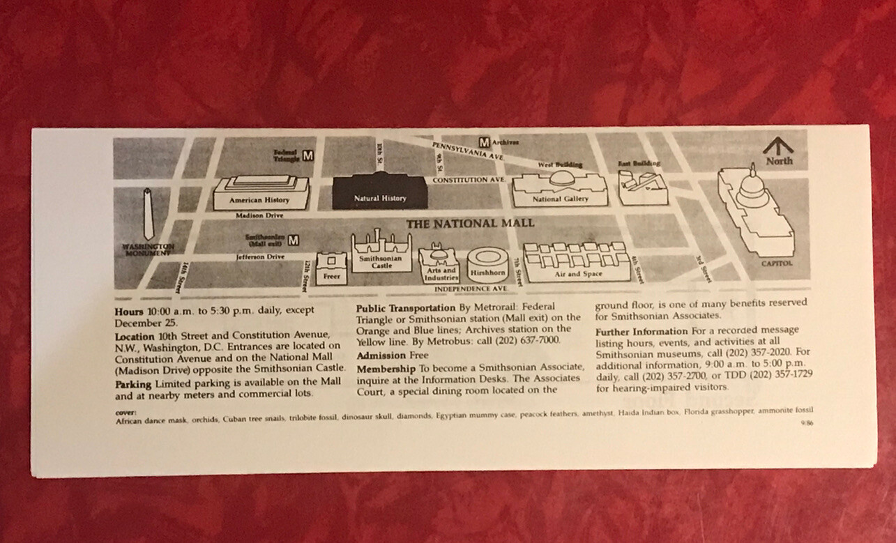 NATIONAL MUSEUM OF NATURAL HISTORY – SMITHSONIAN INSTITUTION 8-PAGE GUIDE 1986