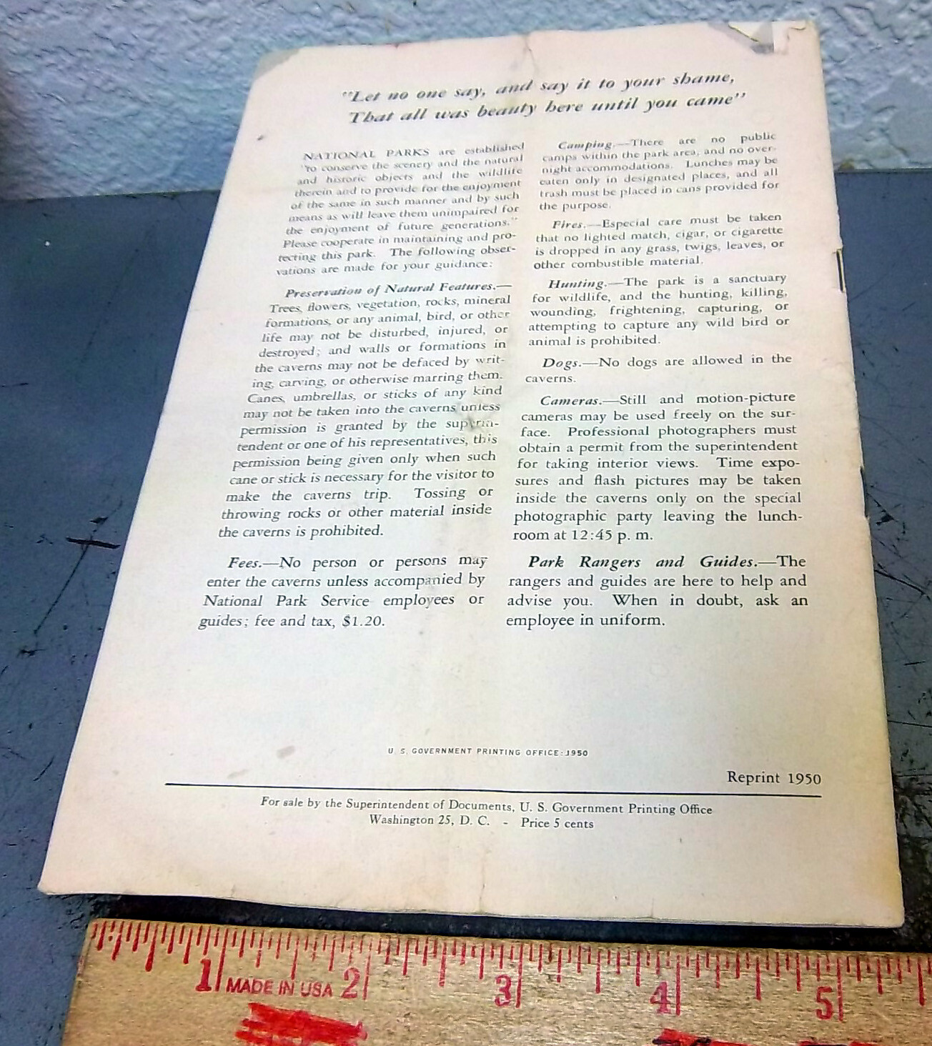vintage 1950 Carlsbad Caverns National Park New Mexico souvenir Tourist Brochure